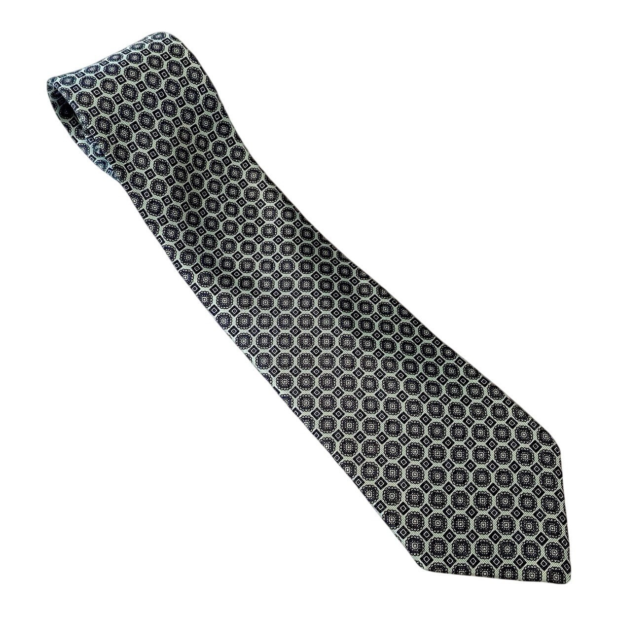 Cavalier Silk Necktie Mens One Size Green Navy Geometric Medallion Classic Tie